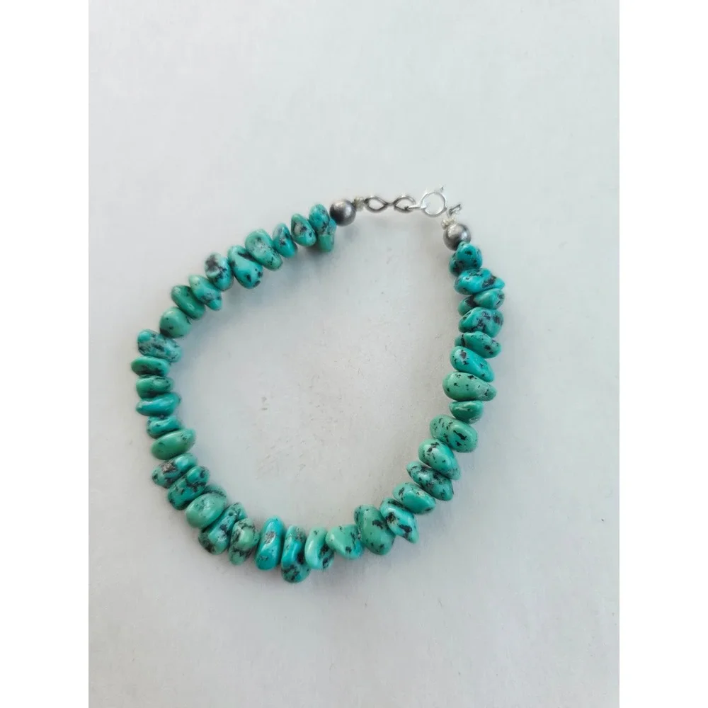 Natural Turquoise Nugget Bracelet Blue Stone Boho Southwestern sterling silver